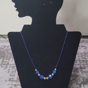 Elegant Blue and Gold Beaded Necklace